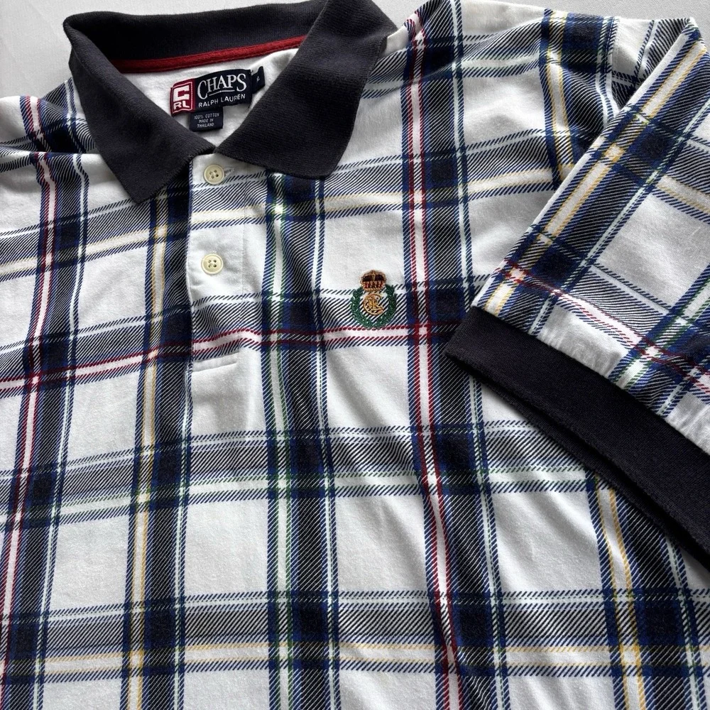 Chaps Ralph Lauren Plaid Polo Shirt Mens XL Short Sleeve Cotton‎ Crest